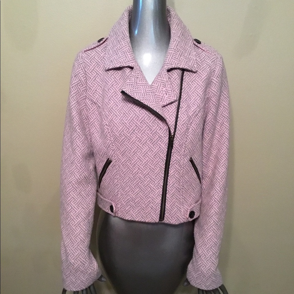 Tulle pink/gray cropped geometric coat jacket